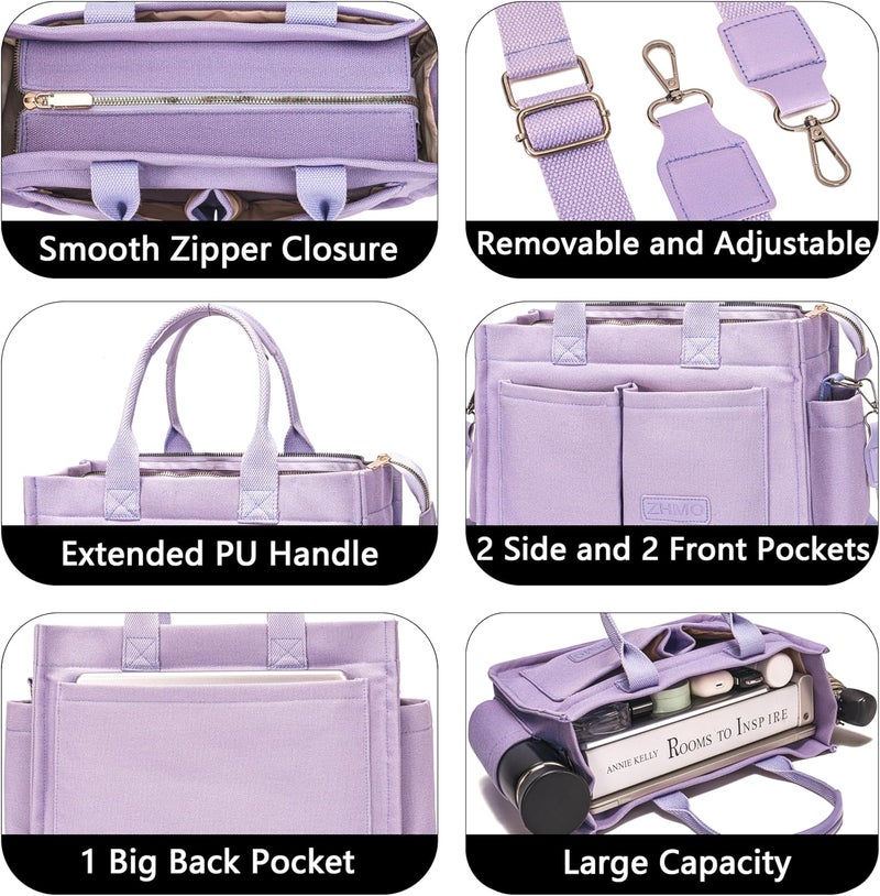 ZHMO Canvas Tote Bag for Women,Women's Bags Crossbody Bags Work Laptop Tote Bag Large Handbags Purse for Travel Nurse Teacher - Image 4